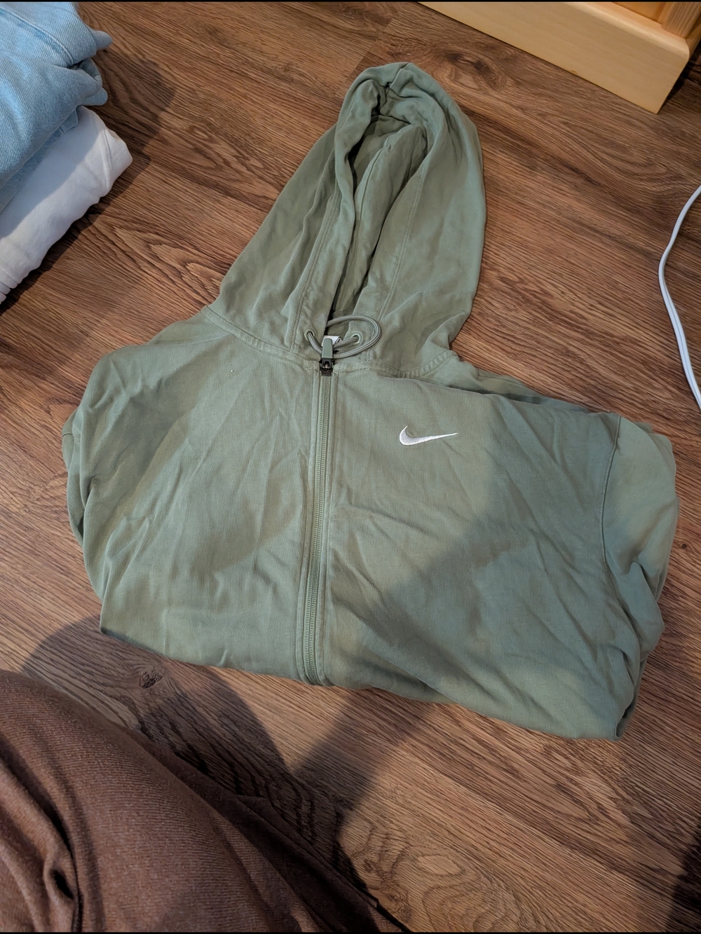 Nike Olive Zip Hoodie with White Swoosh